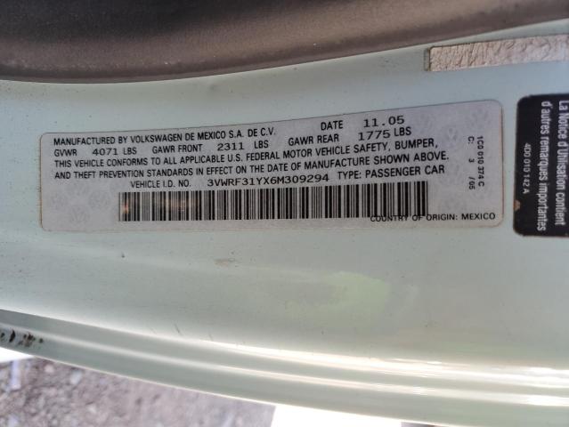 3VWRF31YX6M309294 - 2006 VOLKSWAGEN NEW BEETLE 青色 照片 10