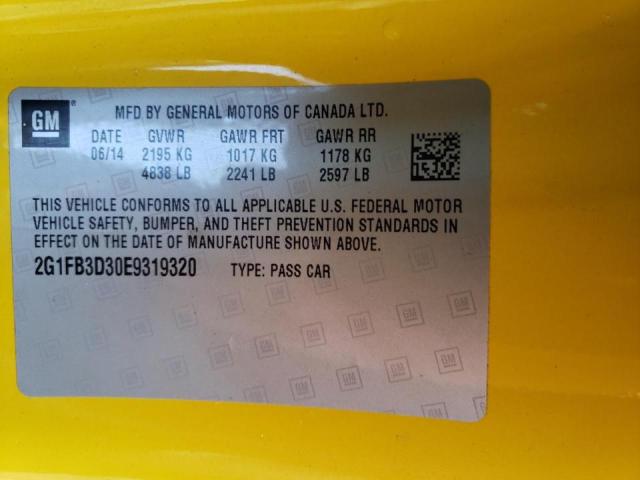 2G1FB3D30E9319320 - 2014 CHEVROLET CAMARO LT YELLOW photo 10