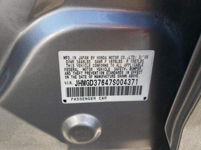 JHMGD37647S004371 - 2007 HONDA FIT S 银色 照片 10