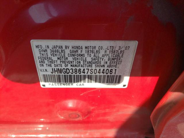 JHMGD38647S044061 - 2007 HONDA FIT S RED photo 10