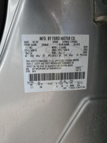 2FMDK49C27BB46033 - 2007 FORD EDGE SEL P GRAY photo 10