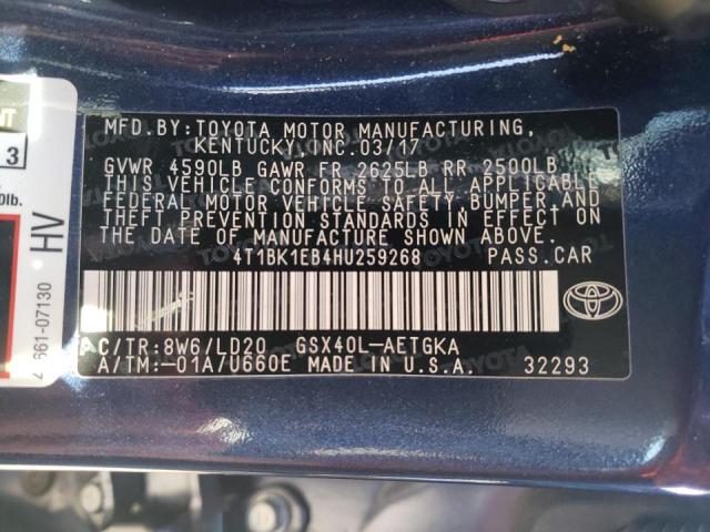 4T1BK1EB4HU259268 - 2017 TOYOTA AVALON XLE BLUE photo 10