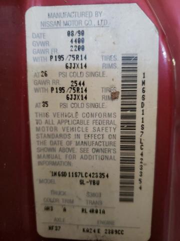 1N6SD11S7LC423354 - 1990 NISSAN D21 SHORT RED photo 10