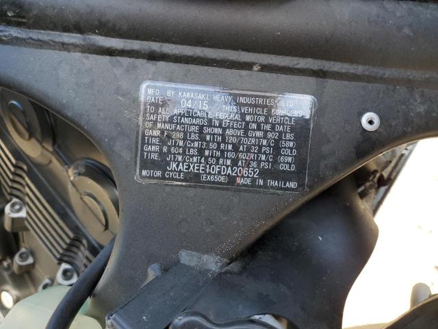 JKAEXEE10FDA20652 - 2015 KAWASAKI EX650 E BLACK photo 10