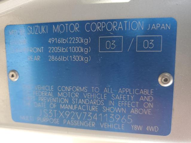 JS3TX92V734113965 - 2003 SUZUKI XL7 PLUS SILVER photo 10