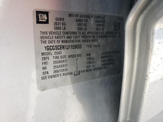 1GCGSCEN1J1159653 - 2018 CHEVROLET COLORADO L SILVER photo 10