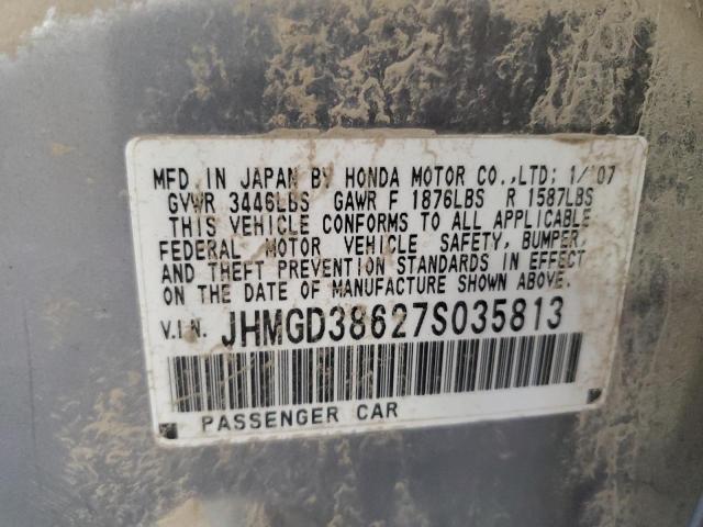 JHMGD38627S035813 - 2007 HONDA FIT S 银色 照片 10