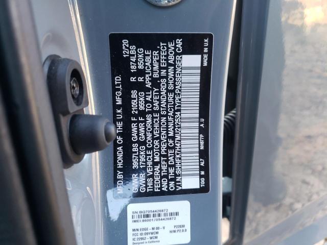 SHHFK7H47MU212534 - 2021 HONDA CIVIC SPOR BLUE photo 10