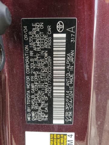 JTKDE177050020289 - 2005 TOYOTA SCION TC MAROON photo 10