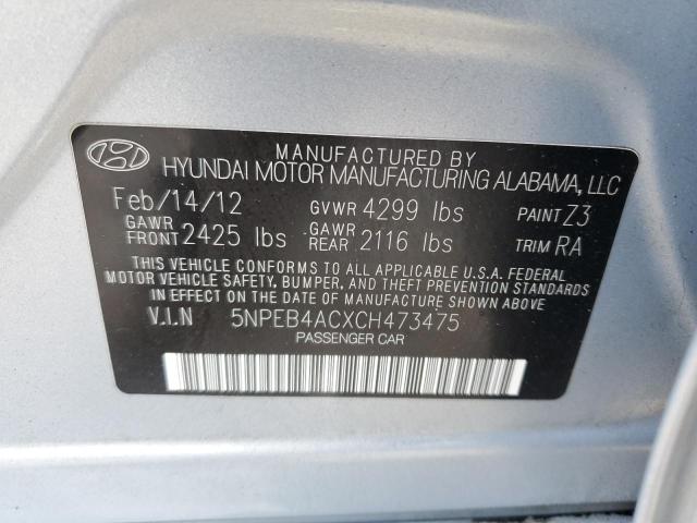 5NPEB4ACXCH473475 - 2012 HYUNDAI SONATA GLS BLUE photo 10