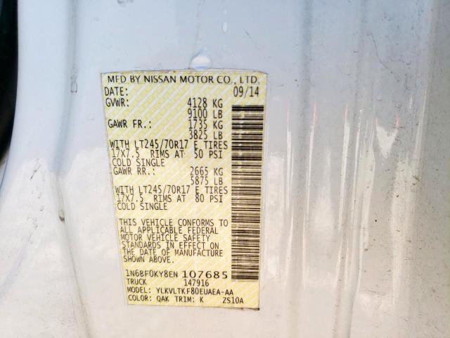 1N6BF0KY8EN107685 - 2014 NISSAN NV 1500 WHITE photo 10