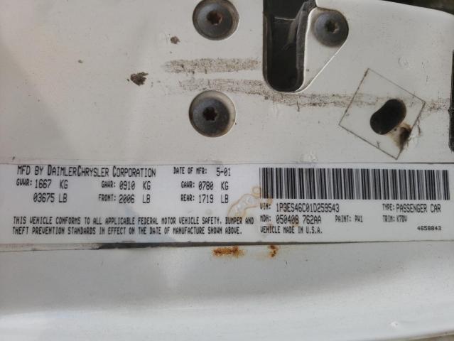 1P3ES46C01D259543 - 2001 PLYMOUTH NEON BASE 白色 照片 10