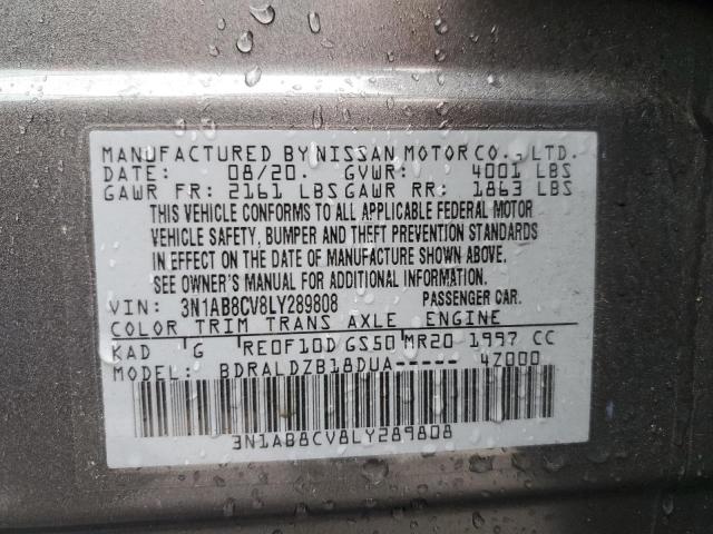 3N1AB8CV8LY289808 - 2020 NISSAN SENTRA SV GRAY photo 10