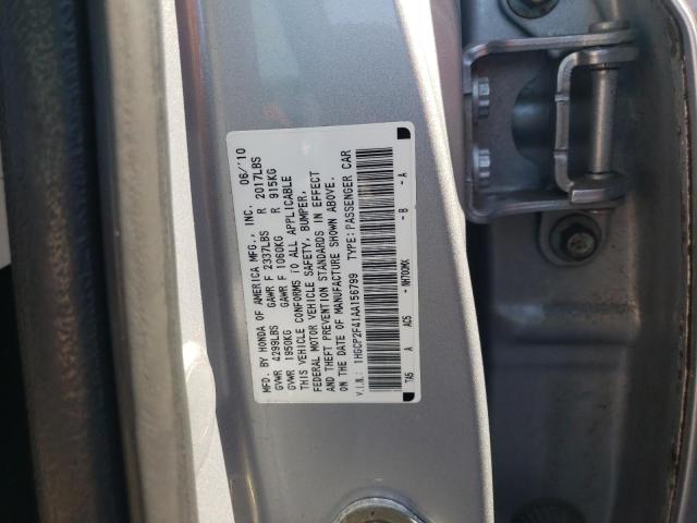 1HGCP2F41AA156799 - 2010 HONDA ACCORD LXP SILVER photo 10