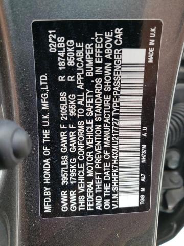 SHHFK7H4XMU217727 - 2021 HONDA CIVIC SPOR GRAY photo 10