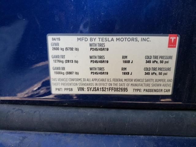 5YJSA1S21FF082695 - 2015 TESLA MODEL S 70 BLUE photo 10