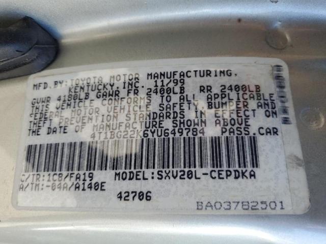 4T1BG22K6YU649784 - 2000 TOYOTA CAMRY CE SILVER photo 10