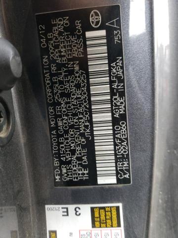 JTKJF5C72C3043257 - 2012 TOYOTA SCION TC ნაცრისფერი ფოტო 10