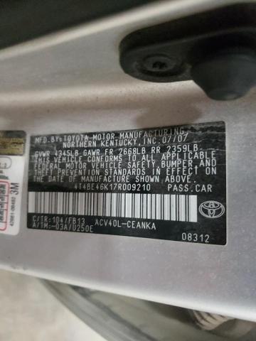 4T4BE46K17R009210 - 2007 TOYOTA CAMRY CE SILVER photo 10