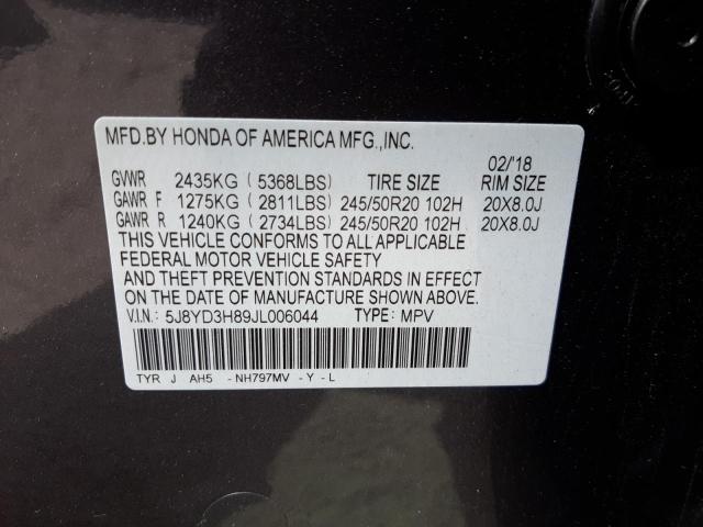 5J8YD3H89JL006044 - 2018 ACURA MDX ADVANC GRAY photo 10