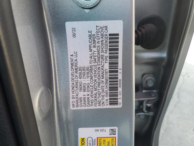 19XFL1H78NE017877 - 2022 HONDA CIVIC EXL 灰色 照片 10