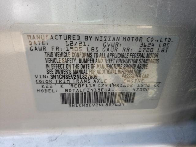 3N1CN8EV2NL827609 - 2022 NISSAN VERSA SV SILVER photo 10