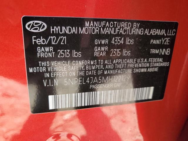 5NPEL4JA5MH122129 - 2021 HYUNDAI SONATA SEL BURGUNDY photo 10