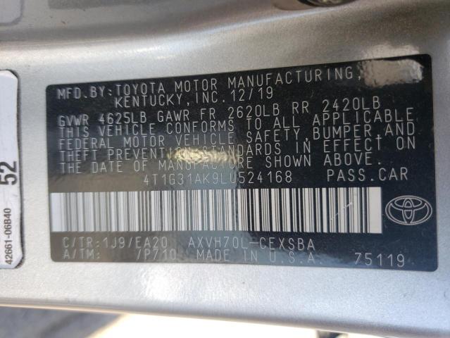 4T1G31AK9LU524168 - 2020 TOYOTA CAMRY- SE SILVER photo 10