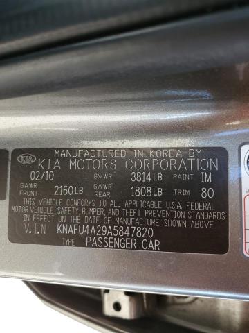 KNAFU4A29A5847820 - 2010 KIA FORTE EX GRAY photo 10