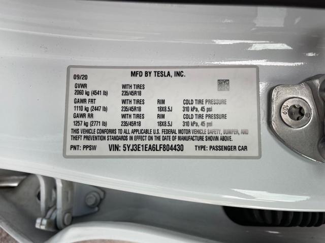 5YJ3E1EA6LF804430 - 2020 TESLA MODEL 3 WHITE photo 10