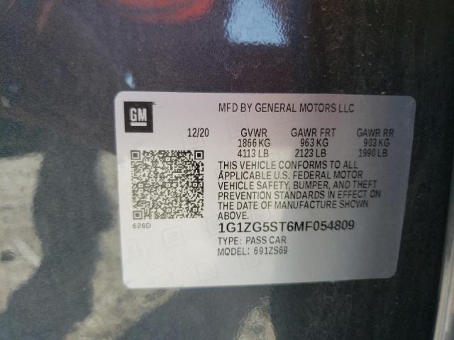 1G1ZG5ST6MF054809 - 2021 CHEVROLET MALIBU RS GRAY photo 10