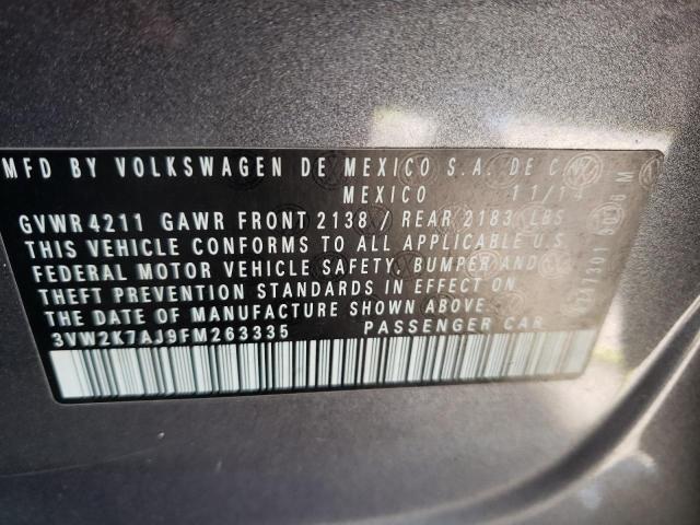 3VW2K7AJ9FM263335 - 2015 VOLKSWAGEN JETTA BASE Մոխրագույն լուսանկար 10