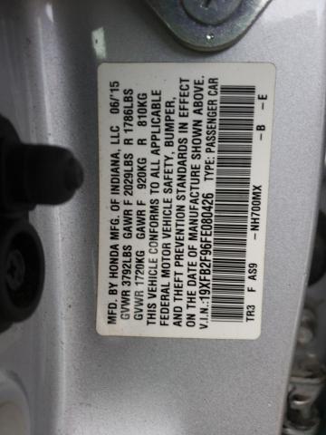 19XFB2F96FE080426 - 2015 HONDA CIVIC EXL 银色 照片 10