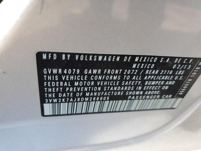 3VW2K7AJ8DM268605 - 2013 VOLKSWAGEN JETTA BASE SILVER photo 10