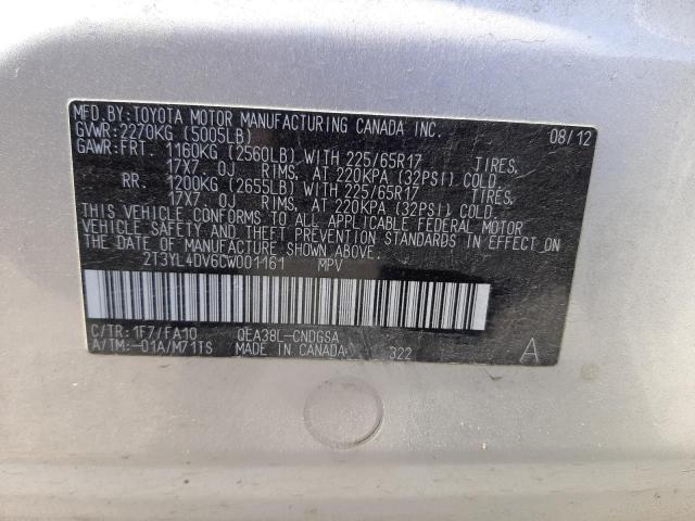 2T3YL4DV6CW001161 - 2012 TOYOTA RAV4 EV SILVER photo 10