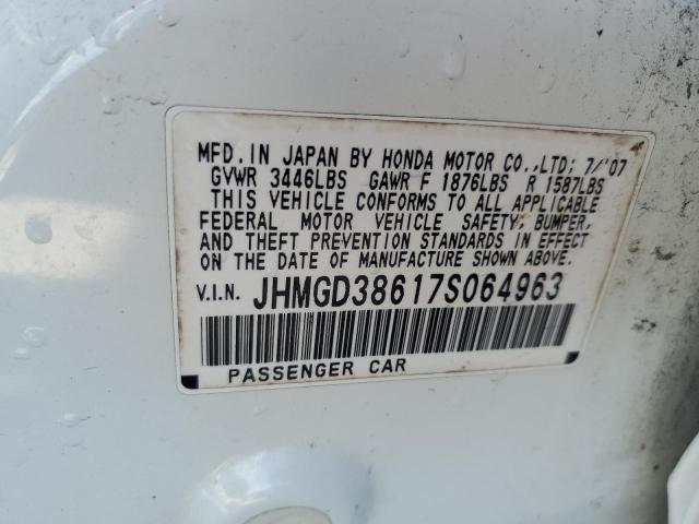 JHMGD38617S064963 - 2007 HONDA FIT S 白色 照片 10