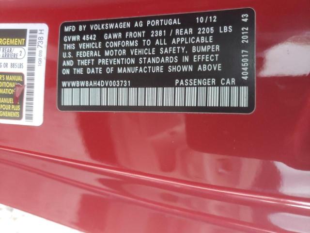 WVWBW8AH4DV003731 - 2013 VOLKSWAGEN EOS KOMFOR 红色 照片 10