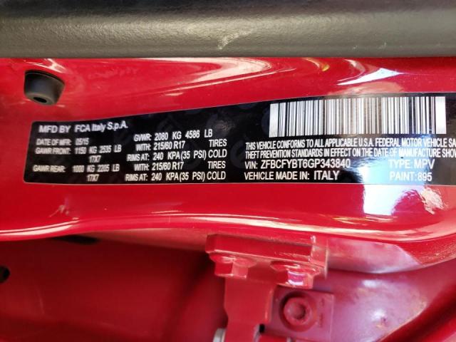 ZFBCFYBT6GP343840 - 2016 FIAT 500X EASY RED photo 10