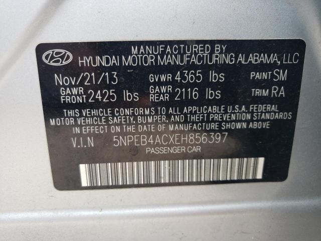 5NPEB4ACXEH856397 - 2014 HYUNDAI SONATA GLS SILVER photo 10