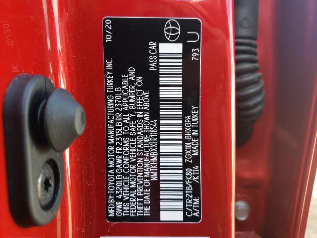 NMTKHMBXXLR118544 - 2020 TOYOTA C-HR XLE RED photo 10