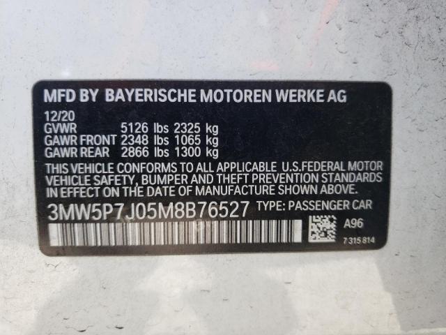 3MW5P7J05M8B76527 - 2021 BMW 330E WHITE photo 10