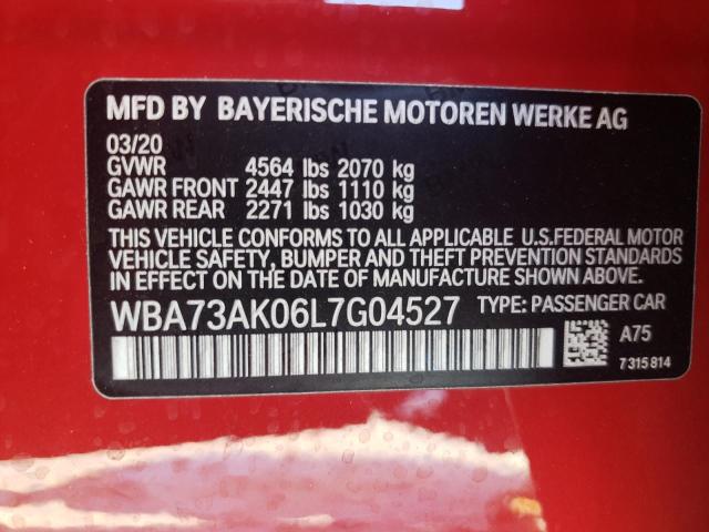 WBA73AK06L7G04527 - 2020 BMW 228XI RED photo 10