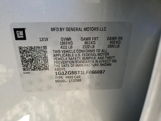 1G1ZG5ST1LF066087 - 2020 CHEVROLET MALIBU RS SILVER photo 10