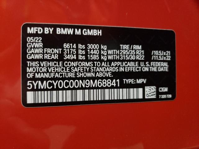 5YMCY0C00N9M68841 - 2022 BMW X6 M RED photo 10