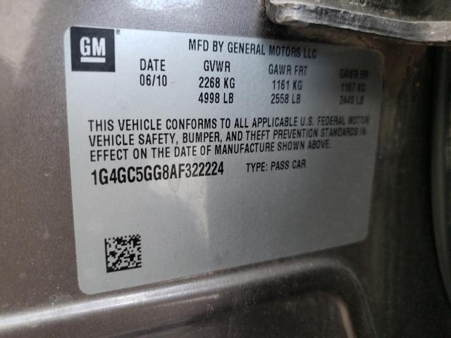 1G4GC5GG8AF322224 - 2010 BUICK LACROSSE C GRAY photo 10