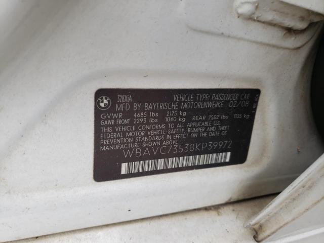 WBAVC73538KP39972 - 2008 BMW 3 SERIES 白色 照片 10