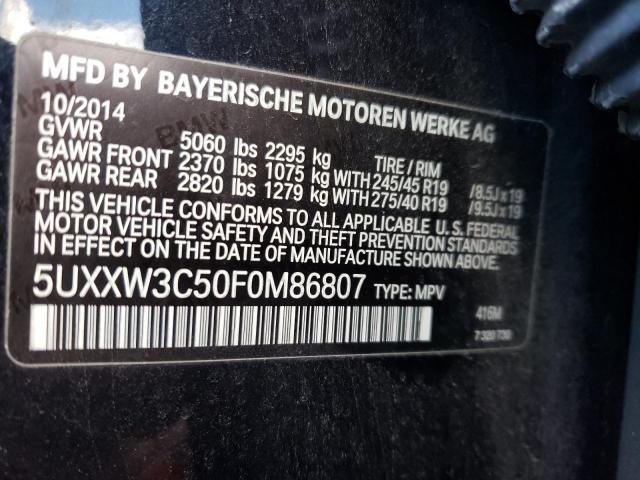 5UXXW3C50F0M86807 - 2015 BMW X4 XDRIVE2 BLACK photo 10