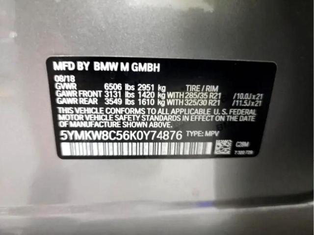 5YMKW8C56K0Y74876 - 2019 BMW X6 M GRAY photo 10