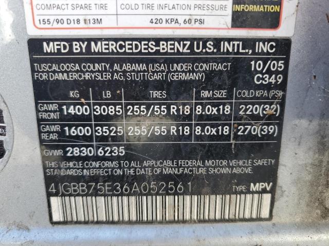 4JGBB75E36A052561 - 2006 MERCEDES-BENZ M CLASS BLUE photo 10