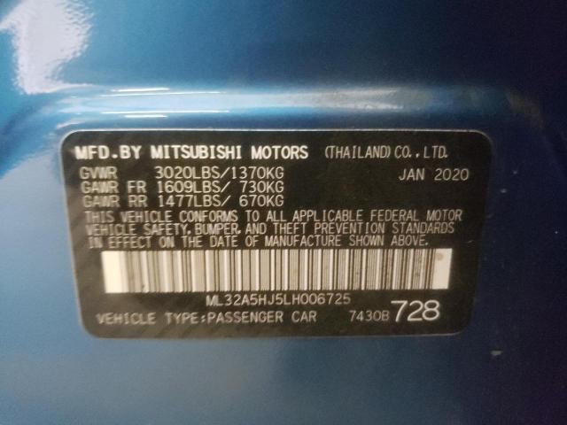 ML32A5HJ5LH006725 - 2020 MITSUBISHI MIRAGE LE BLUE photo 10